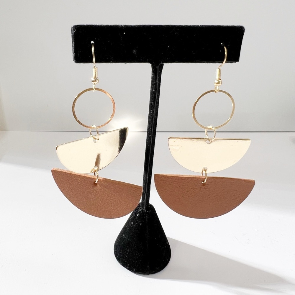 Gold & Brown Boho Geometric Dangle Earrings